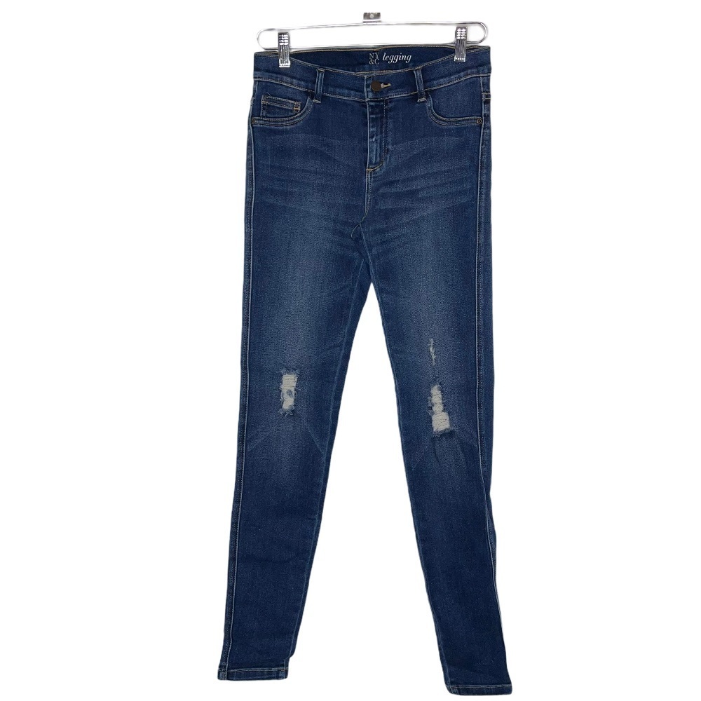 NEW YORK & CO Blue Distressed Jean Legging 4 Tall
